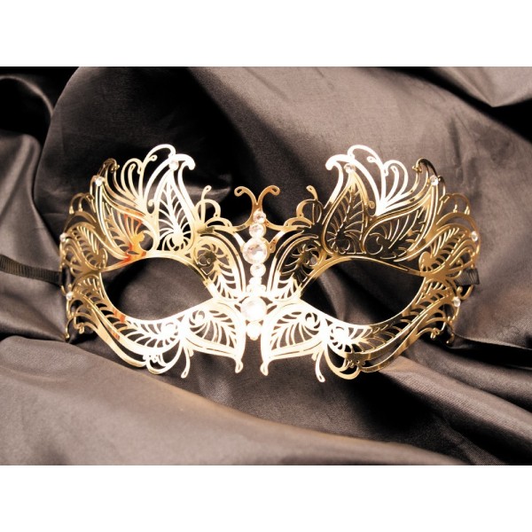 Masque vénitien Greta rigide doré avec strass Be Lily Accessories