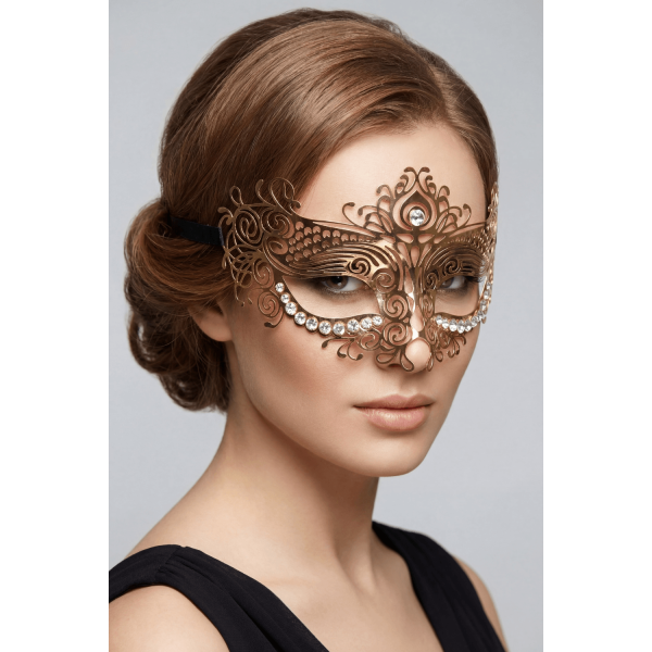 Masque vénitien Ornella rigide doré avec strass Be Lily Accessories
