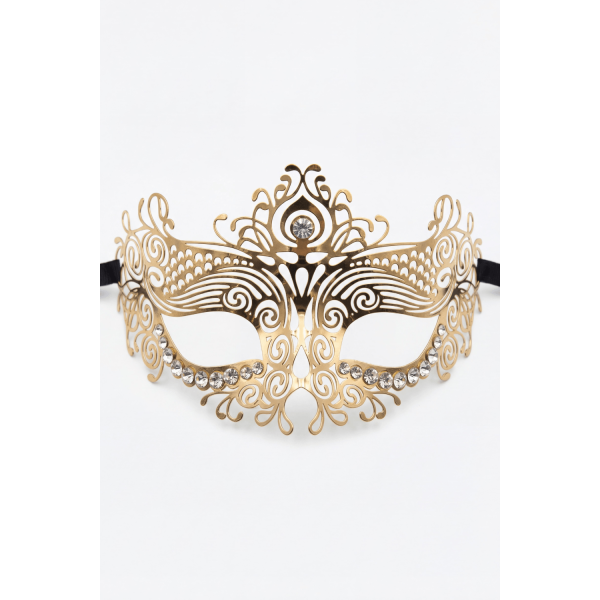 Masque vénitien Ornella rigide doré avec strass Be Lily Accessories