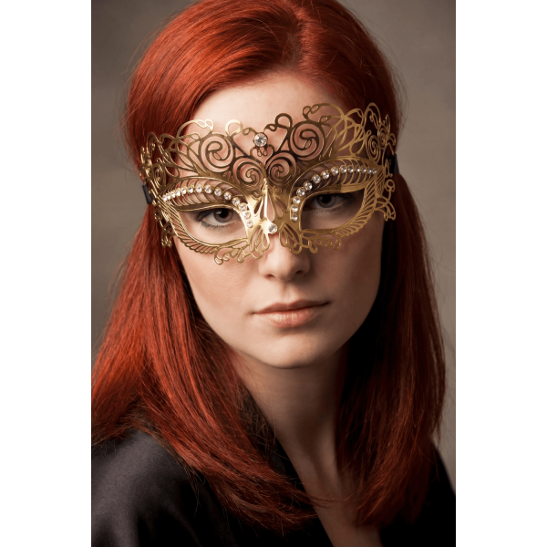 Masque vénitien Giulia rigide doré avec strass Be Lily Accessories