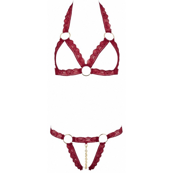 Ensemble string ouvert et seins nus bordeaux - Cottelli Lingerie Cotelli lingerie