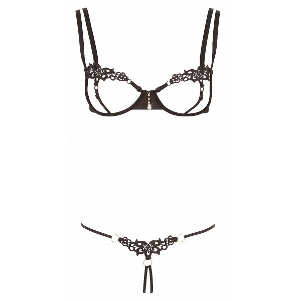 Ensemble dentelle string ouvert et seins nus noir - Cottelli Lingerie Cotelli lingerie