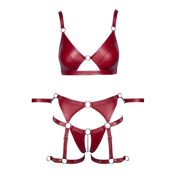Set soutien-gorge et slip à jarretelles ouvert rouge - Cottelli BONDAGE Cotelli Bondage