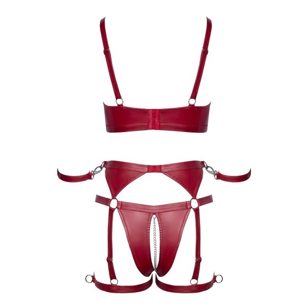 Set soutien-gorge et slip à jarretelles ouvert rouge - Cottelli BONDAGE Cotelli Bondage