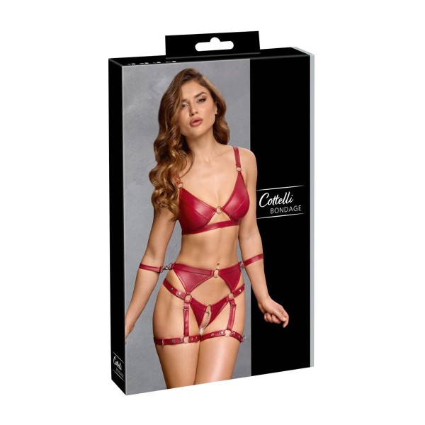 Set soutien-gorge et slip à jarretelles ouvert rouge - Cottelli BONDAGE Cotelli Bondage