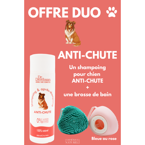 Shampoing pour chien 200ml + brosse de bain - OFFRE DUO - ANTI-CHUTE Dr. Derehsan Animal Care Cosmetics
