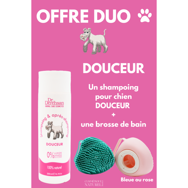 Shampoing pour chien 200ml + brosse de bain - OFFRE DUO - Douceur Dr. Derehsan Animal Care Cosmetics