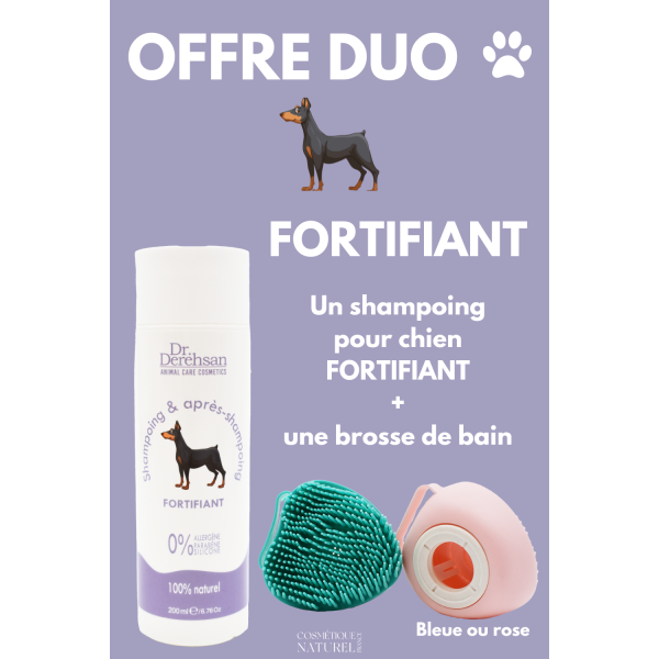 Shampoing pour chien 200ml + brosse de bain - OFFRE DUO - FORTIFIANT Dr. Derehsan Animal Care Cosmetics