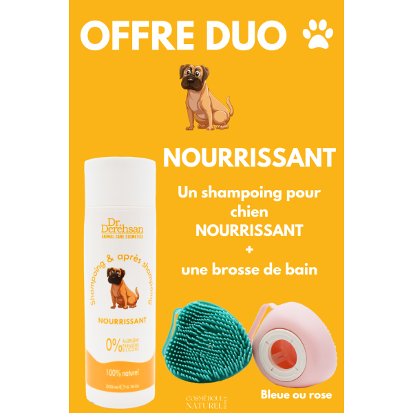 Shampoing pour chien 200ml + brosse de bain - OFFRE DUO - NOURRISSANT Dr. Derehsan Animal Care Cosmetics