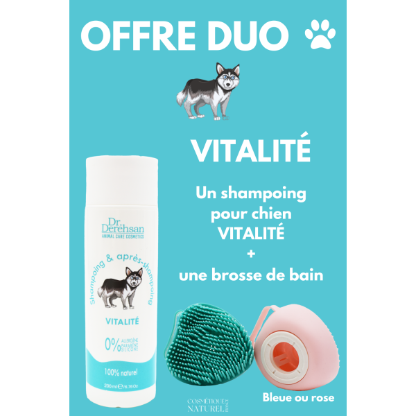 Shampoing pour chien 200ml + brosse de bain - OFFRE DUO - VITALITÉ Dr. Derehsan Animal Care Cosmetics