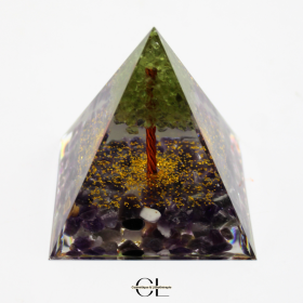 Orgonite pyramide Amethyste et Péridot Arbre de Vie Lithothérapie