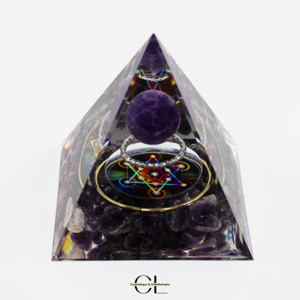 Orgonite pyramide Amethyste Métatron Lithothérapie