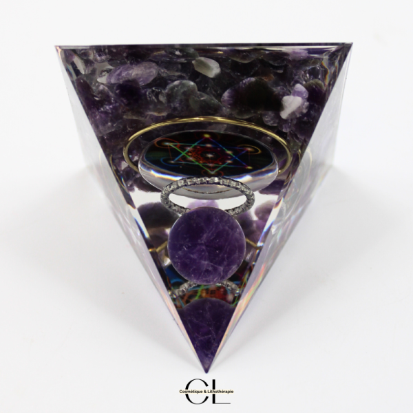 Orgonite pyramide Amethyste Métatron Lithothérapie