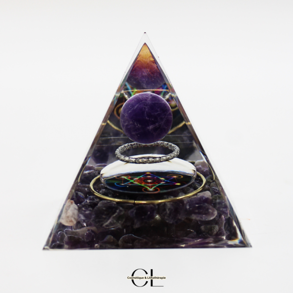 Orgonite pyramide Amethyste Métatron Lithothérapie