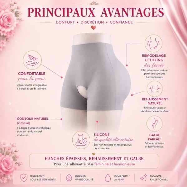 Boxer silicone sculptant avec hanches intégrées et effet liftant naturel