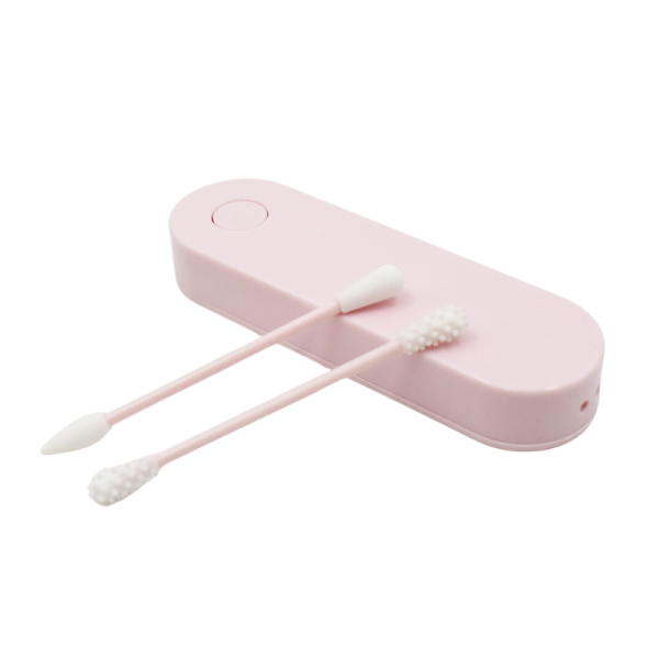 2 cotons tiges réutilisables + boite de rangement - Rose