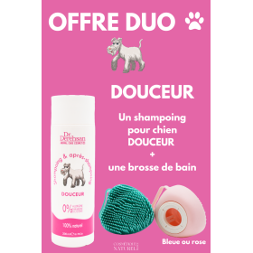 Shampoing pour chien 200ml + brosse de bain - OFFRE DUO - Douceur