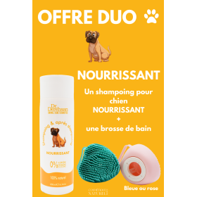 Shampoing pour chien 200ml + brosse de bain - OFFRE DUO - NOURRISSANT